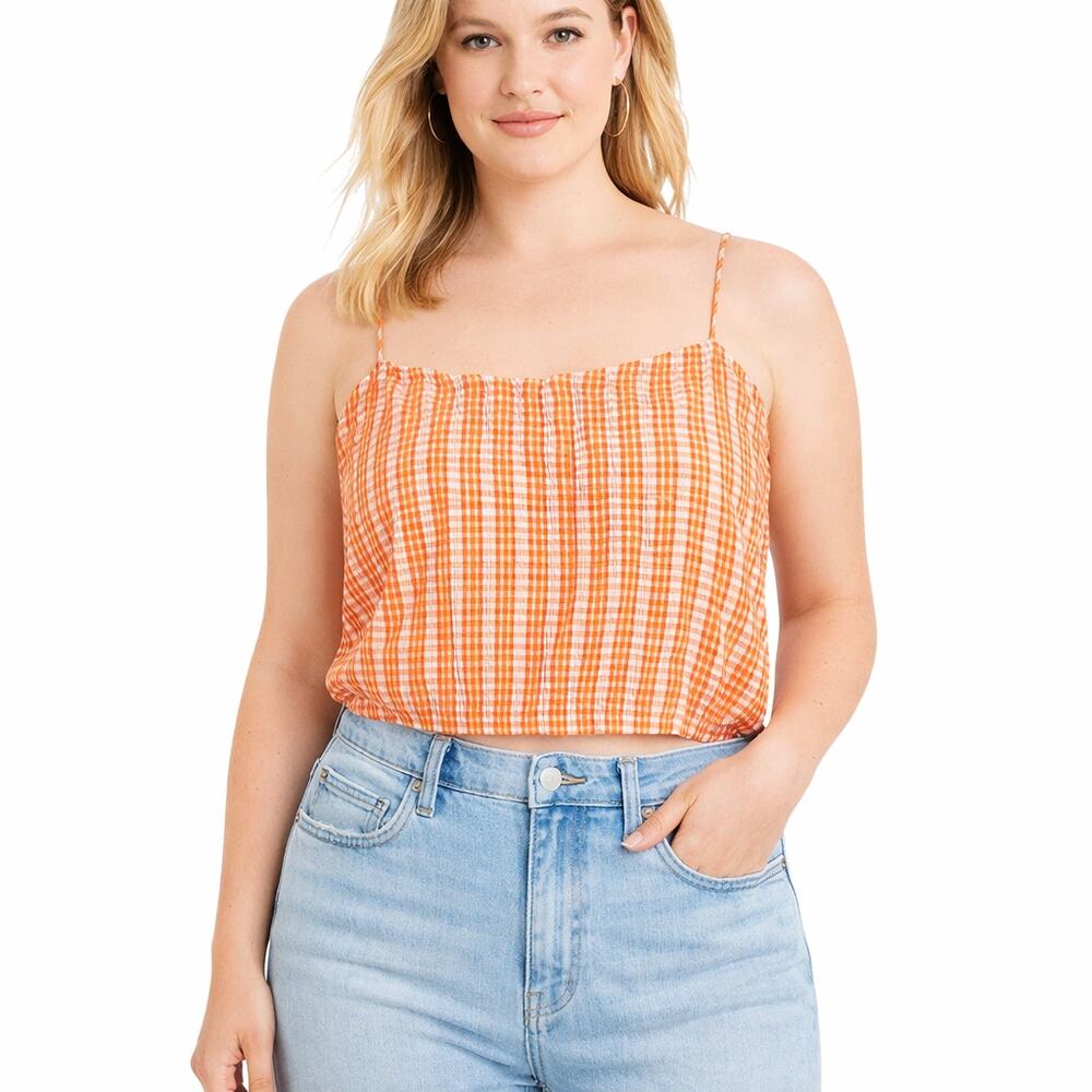 Coquette Smocked Crop Top Checkered Cottagecore Summer XL Boho